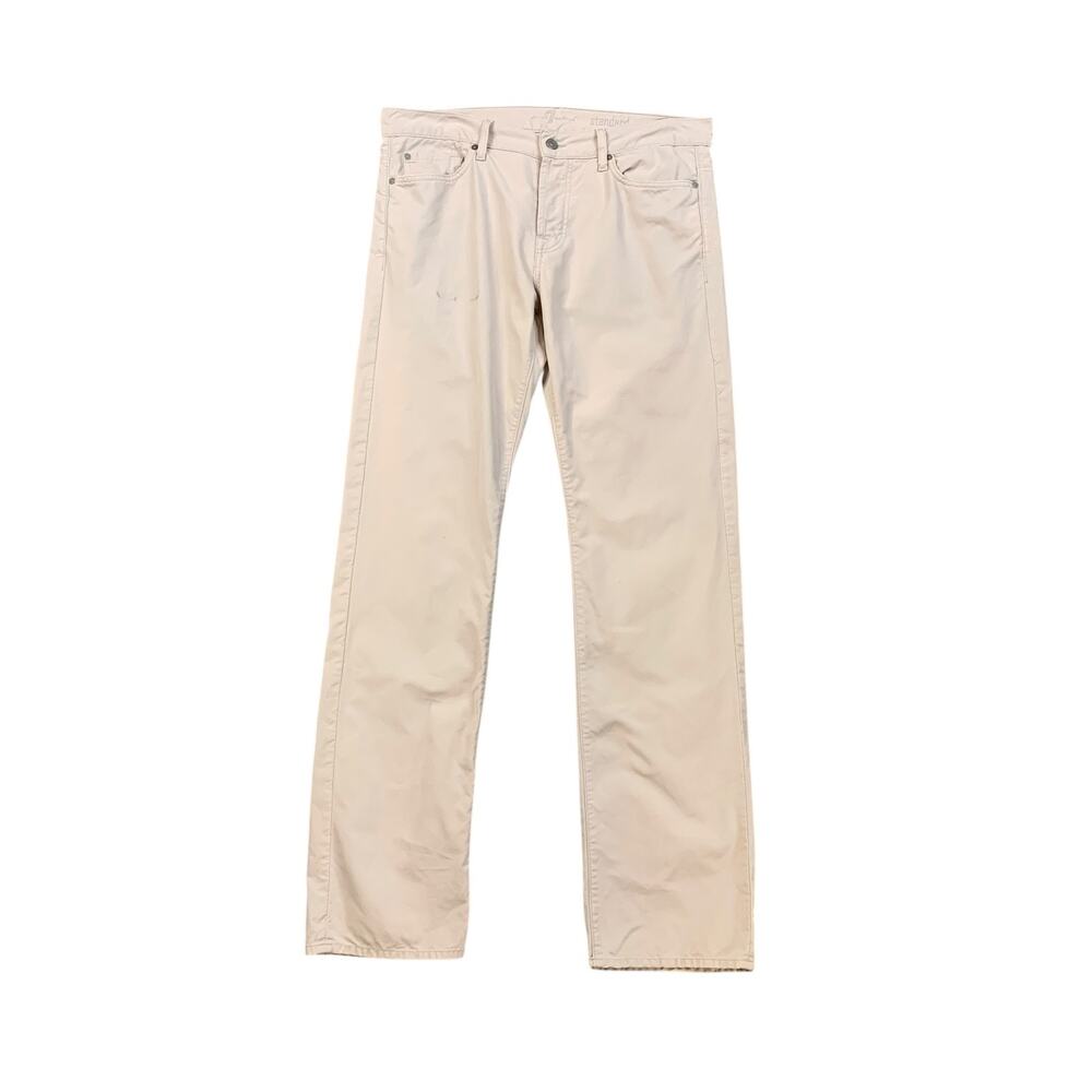 7 For All Mankind Pants Mens 34 Cream Standard Straight Fit Flat Front 5 Pocket